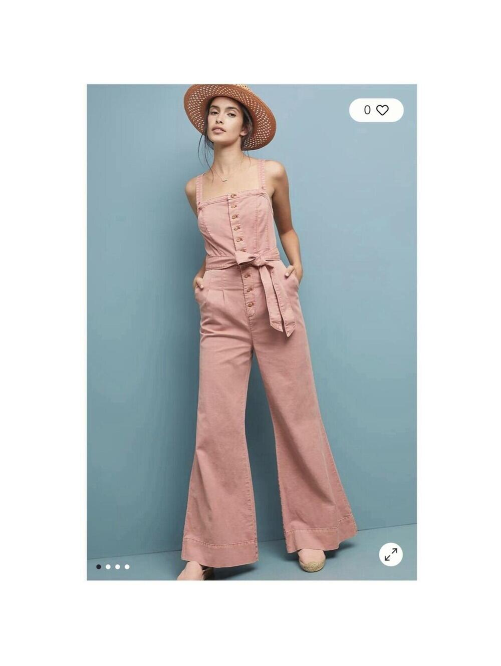 Anthropologie Pilcro Women's Pink Flare Desmond Jumpsuit Size US 2 Dust Rose